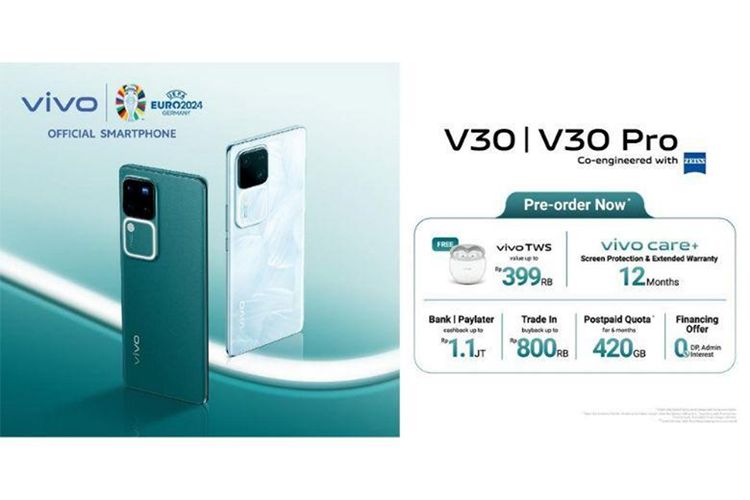 Konsumen yang ingin memiliki vivo V30 melalui kanal online dan offline, sesi pre-order dibuka mulai 28 Februari?1 Maret 2024. Sementara, sesi pre-order vivo V30 Pro dibuka mulai 28 Februari?12 Maret 2024. 