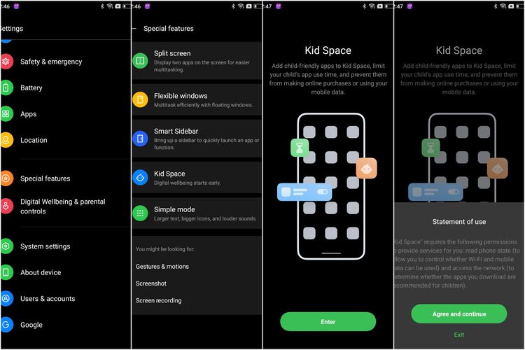 Cara mengaktifkan Kids Space di Oppo A17.