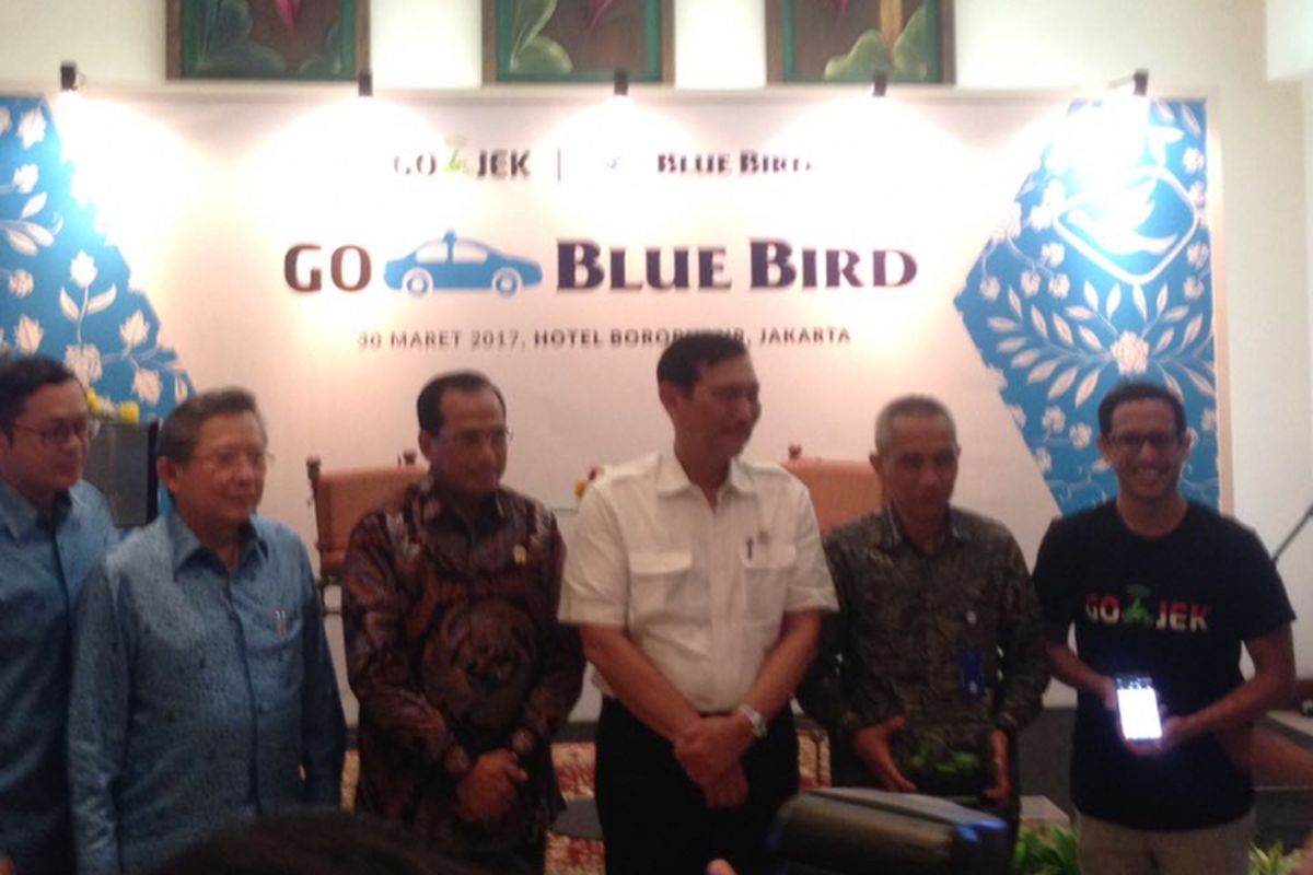 Peluncuran Layanan GO-BLUEBIRD di Hotel Borobudur Jakarta, Kamis (30/3/2017). 