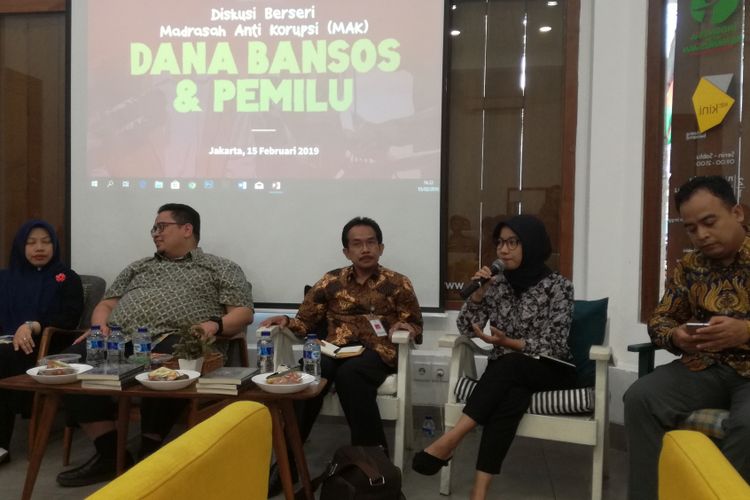 Diskusi bertajuk Dana Bansos dan Pemilu di KeKini, Jakarta, Jumat (15/2/2019).