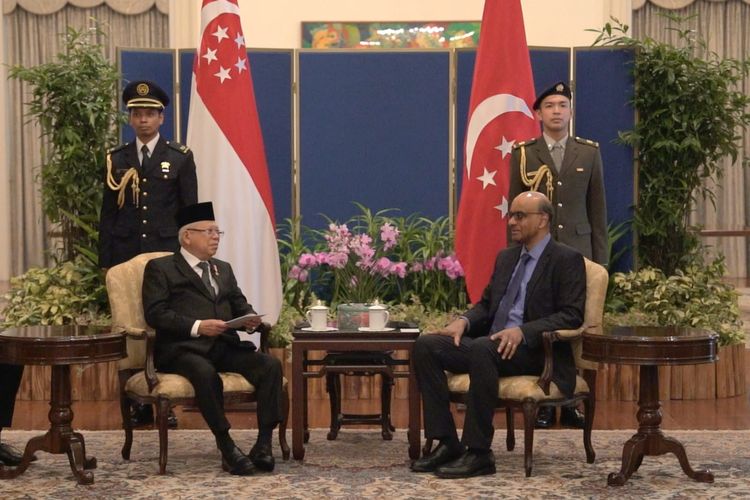 Wakil Presiden Ma'ruf Amin bertemu dengan Presiden Singapura Tharman Shanmugratnam di Istana Presiden Singapura, Senin (11/12/2023).