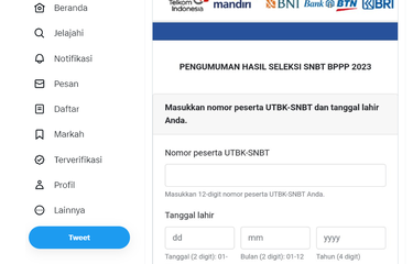 Tangkapan layar tampilan website untuk mengecek hasil seleksi UTBK-SNBT 2023.