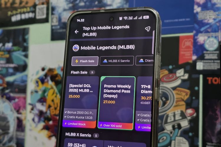 Ilustrasi Weekly Diamond Pass Mobile Legends seharga Rp 27.000 di aplikasi Dunia Games.