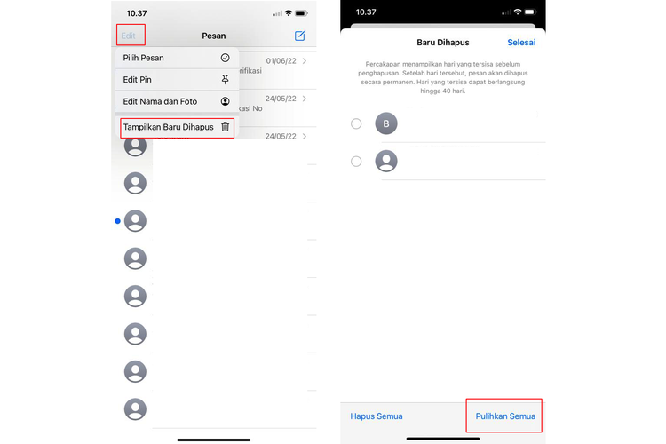 Ilustrasi cara mengembalikan chat iMessage yang terhapus di iPhone.