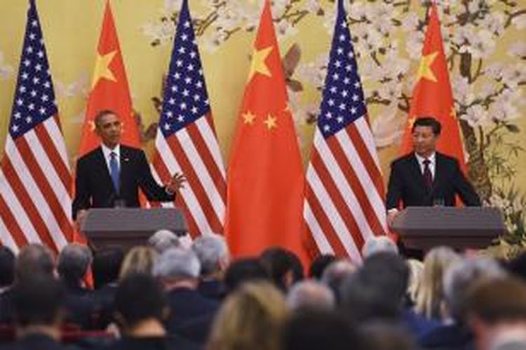 Presiden AS Barack Obama dan Presiden China Xi Jinping gelar jumpa pers bersama di Beijing, Rabu (12/11/2014).