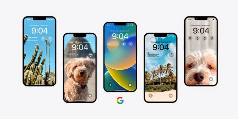 Ilustrasi widget layanan Google di lockscreen iPhone berbasis iOS 16.