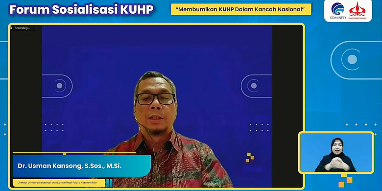 Direktur Jenderal Informasi dan Komunikasi Publik Kemenkominfo Usman Kansong dalam Forum Sosialisasi KUHP di Jakarta, pada Selasa (6/6)

