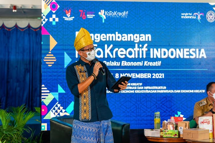 Menteri Pariwisata dan Ekonomi Kreatif Sandiaga Uno saat memaparkan program unggulan KaTa Kreatif.