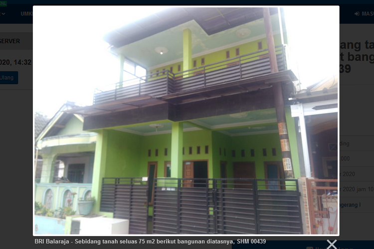 Rumah 2 lantai di Tangerang yang akan dilelang online di lelang.go.id (tangkapan layar lelang.go.id)