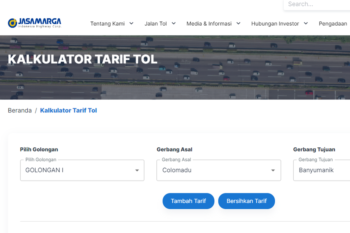 Cek tarif tol di website Jasa Marga. Cara cek tarif tol lewat website Jasa Marga.