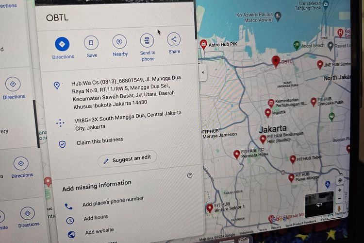 Salah satu contoh penipuan alamat dan nama jalan di Google Maps yang mencantumkan informasi nomor telepon palsu