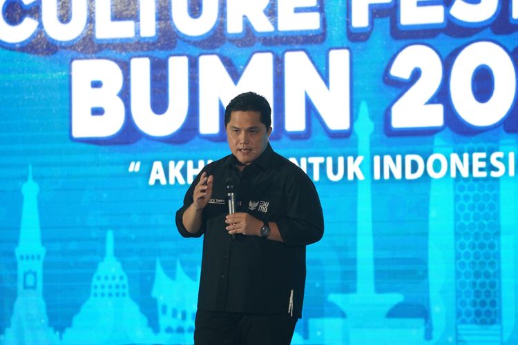 Menteri BUMN Erick Thohir dalam acara Akhlak Culture Festival 2023 di Menara BRILiaN, Jakarta, Senin (4/9/2023). 