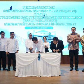PLN Batam bersama PT Equator Gate System (EGS) Batam menandatangani Perjanjian Jual Beli Tenaga Listrik (PJBTL) untuk mendukung pembangunan pusat data berbasis kecerdasan buatan atau Artificial Intelligence (AI) di Nongsa, Kota Batam.