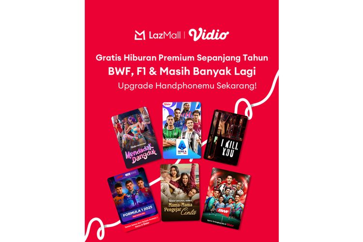 Pengguna Lazada yang membeli smartphone terpilih pada Pesta Gajian September Mega Sale berkesempatan menikmati konten berkualitas yang ada di Vidio. 