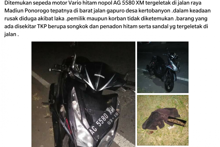 Inilah postingan sepeda motor tak bertuan yang terparkir dan ditemukan di Jalan Madiun-Ponorogo. Postingan tersebut membuat geger netizen.