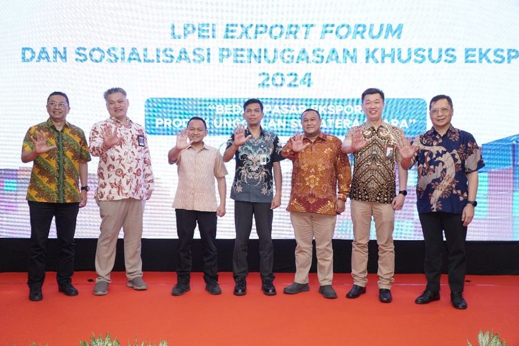 Lembaga Pembiayaan Ekspor Indonesia (LPEI) menyelenggarakan forum pertemuan dengan para eksportir unggulan dari Sumatera Utara (Sumut) dalam acara LPEI Export Forum dan Sosialisasi Program Penugasan Khusus Ekspor 2024, Kamis (25/7/2024). 