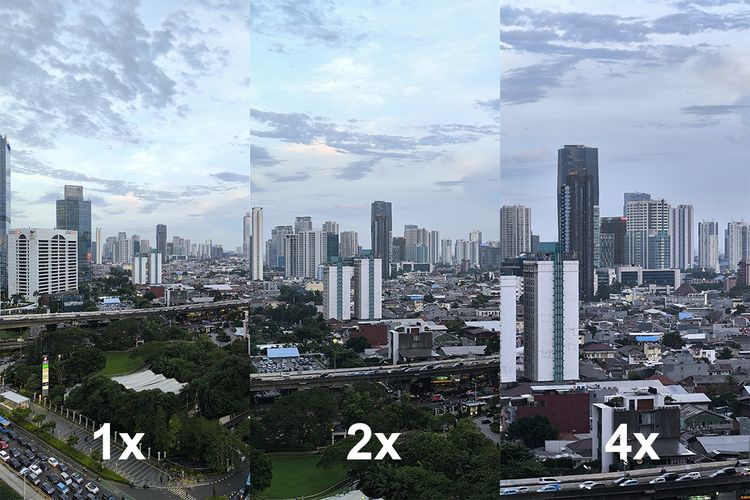 Perbandingan tingkat zoom 1x, 2x, dan 4x di Xiaomi Redmi Note 13 Pro Plus 5G. Ketiga tingkat zoom diambil dengan kamera yang sama, yakni kamera utama 200 MP, dengan in-sensor zoom untuk tingkat zoom hingga 4x.