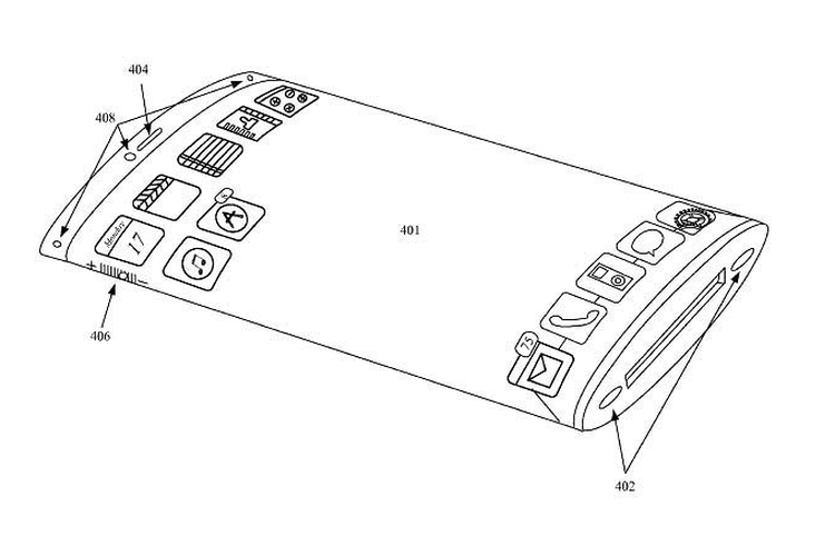 Sketsa paten iPhone wraparound display yang disinyalir model iPhone lipat