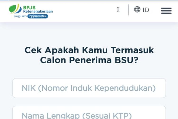 Tangkapan layar cara mengecek calon penerima BSU di situs BPJS Kesehatan.