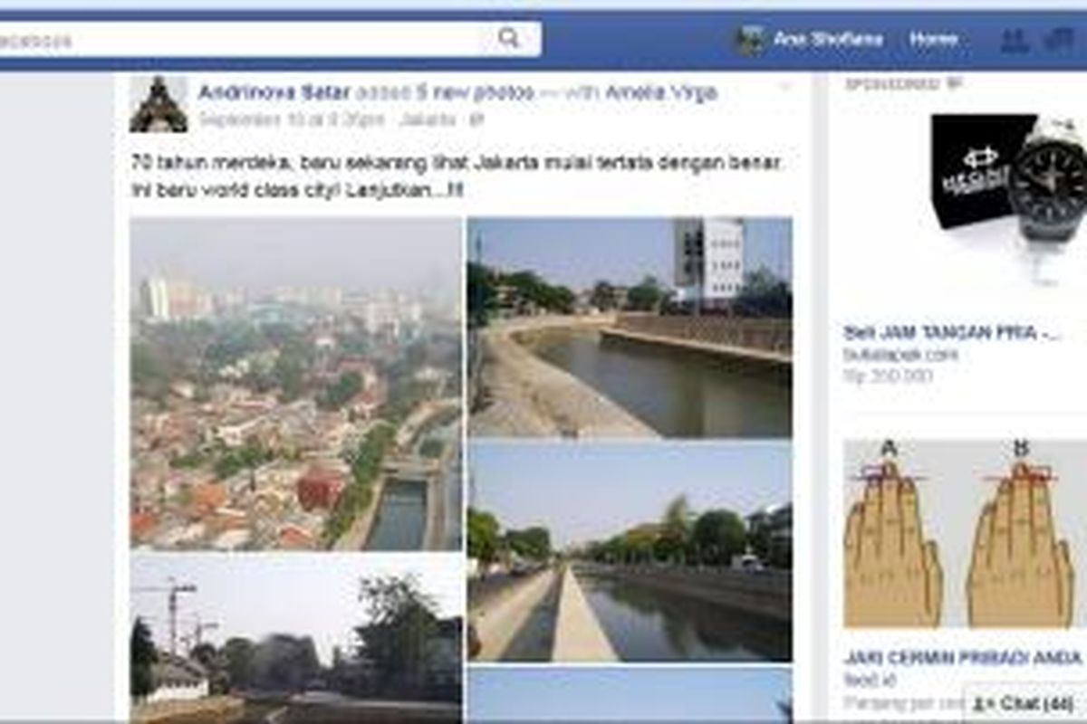 Normalisasi Kali di Jakarta Pusat yang disebarkan oleh pemilik akun Facebook Andrinov Satar.