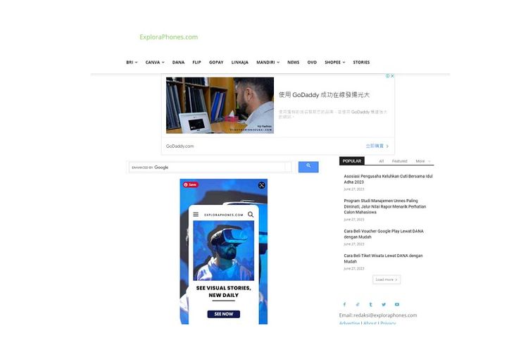 Tampilan pada situs Exploraphones.com