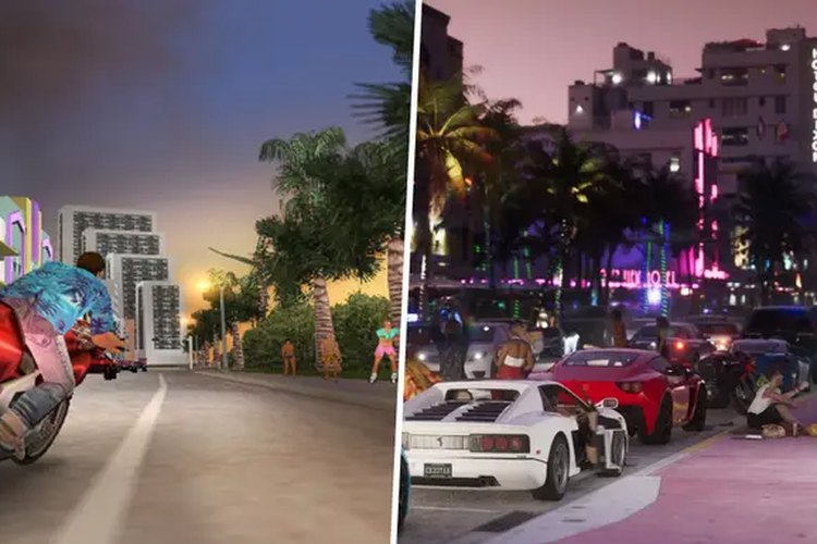 Perbandingan Hotel Ocean View di GTA: Vice City (kiri) dan GTA 6 (kanan)