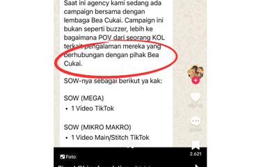 Tangkapan layar unggahan Bima Yudho soal dirinya mendapat tawaran endorse Bea Cukai.