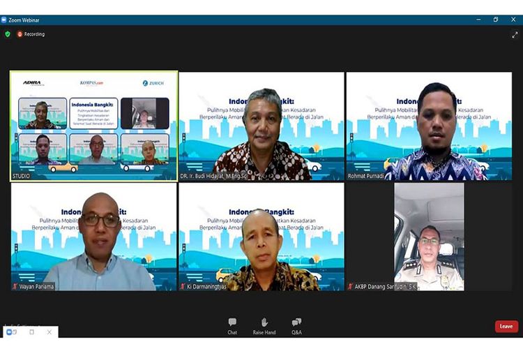 Webinar Adira Indonesia Bangkit Pulihnya Mobilitas dan Tingkatkan Kesadaran Berperilaku Aman dan Selamat Saat Berada di Jalan, Rabu (30/03/2021).  