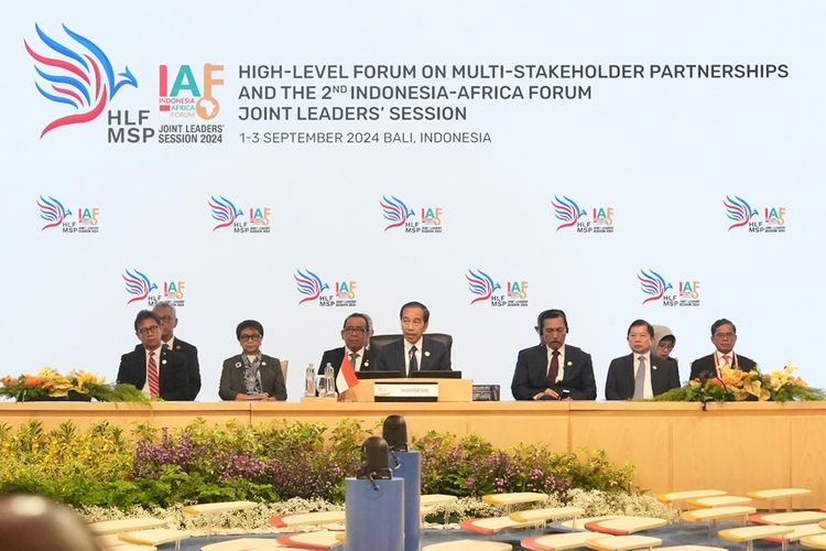 Presiden Republik Indonesia (RI) Joko Widodo (Jokowi) membuka High-Level Forum on Multi-Stakeholder Partnerships (HLF-MSP) dan Indonesia-Africa Forum (IAF) di Nusa Dua, Bali, Senin (2/9/2024).