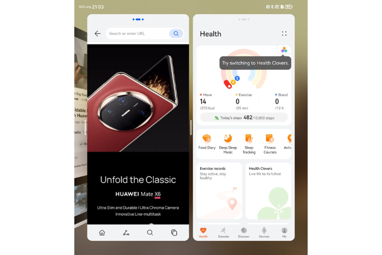 HUAWEI Mate X6 dibekali dengan fitur Live Multi-Task yang memungkinkan pengguna menjalankan hingga tiga aplikasi secara bersamaan. 