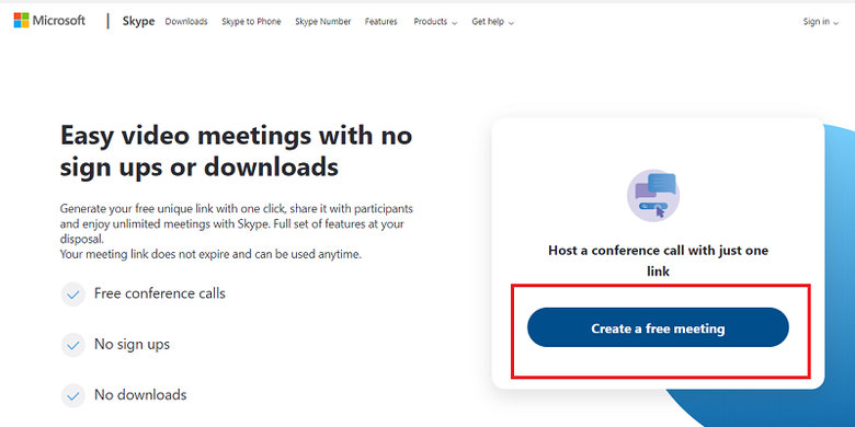 Fitur Meet Now akan membuat link (tautan) yang bisa dibagikan host ke peserta telekonferensi.