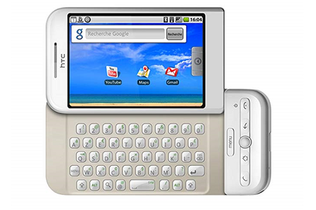 Ponsel Android Pertama, HTC Dream atau T-Mobile G1 (kanan) dan program Nexus Google (kiri).