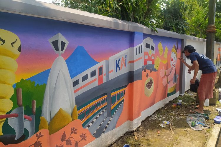 Salah satu mural di Jalan Stasiun Purwokerto, Kabupaten Banyumas, Jawa Tengah, Selasa (29/3/2022).
