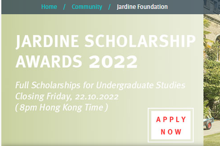 Jardine Foundation membuka pendaftaran beasiswa kuliah full funded untuk pelajar internasional di kawasan Asia, termasuk dari Indonesia.