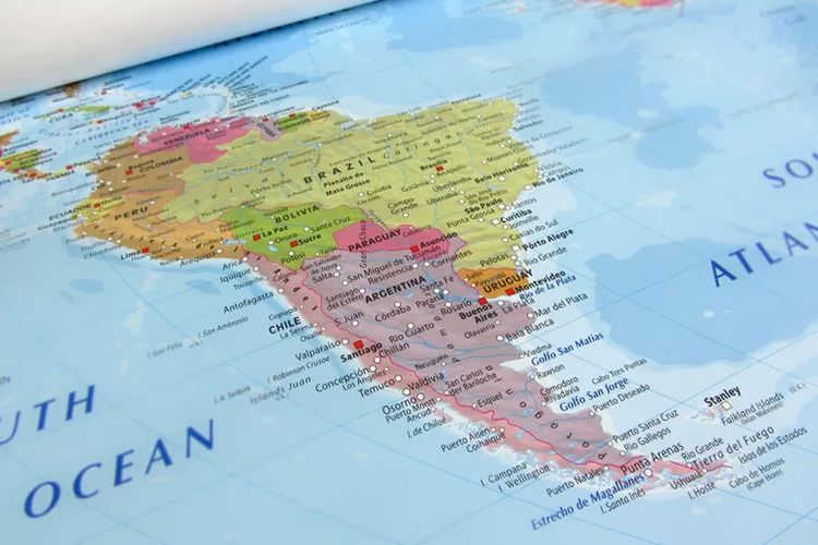 Peta Amerika Selatan.