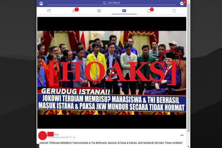 Hoaks mahasiswa dan TNI masuk Istana Negara dan menuntut Presiden Jokowi mengundurkan diri secara tidak hormat