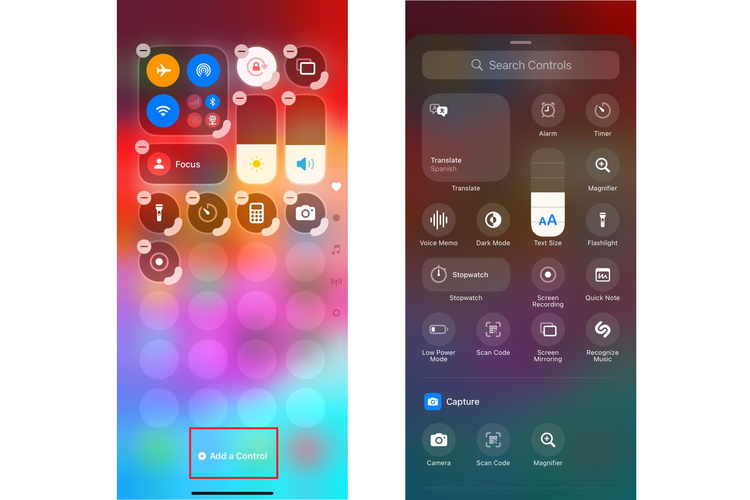 Ilustrasi cara memodifikasi Control Center iPhone di iOS 18.