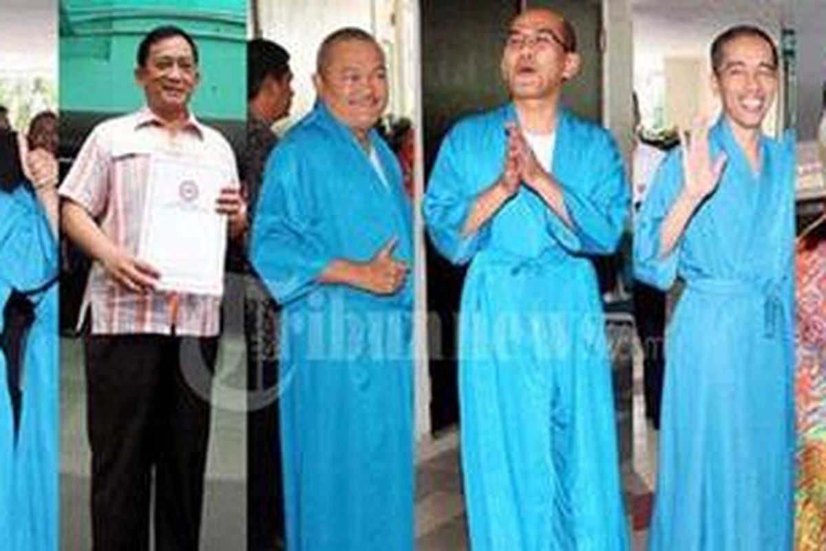 Enam Bakal Calon Gubernur DKI Jakarta (kiri-kanan) Fauzi Bowo, Hendardji Soepandji, Alex Noerdin, Faisal Basri, Joko Widodo, Hidayat Nur Wahid, mengikuti tes medis di RSPAD Gatot Subroto, Jakarta, Senin (9/4/2012). Hari ini para calon gubernur dan wakil gubernur DKI Jakarta menjalani tes medis sebagai syarat wajib untuk maju dalam pemilihan kepala daerah.