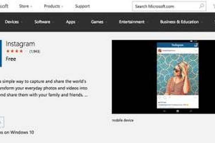 Aplikasi Instagram di Windows Store