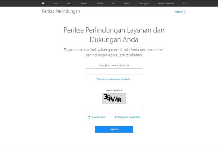 Ilustrasi cek garansi iPhone melalui website resminya. Cara cek garansi iPhone perlu dilakukan sebelum melakukan klaim garansi untuk mengetahui apakah produk iPhone yang akan diklaim bergaransi resmi atau tidak.