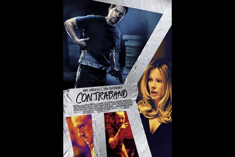 Poster film Contraband (2012) yang dibintangi Mark Wahlberg .