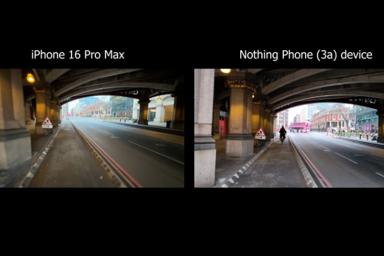 Ilustrasi perbandingan footage Phone (3a) milik Nothing dengan iPhone 16 Pro Max