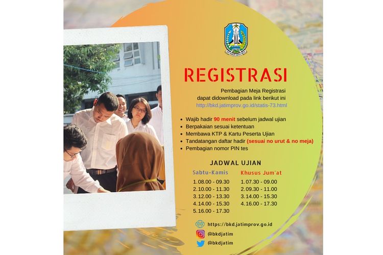 Pembagian meja registrasi untuk peserta tes Seleksi Kompetensi Dasar (SKD) Calon Pegawai Negeri Sipil (CPNS) 2019.