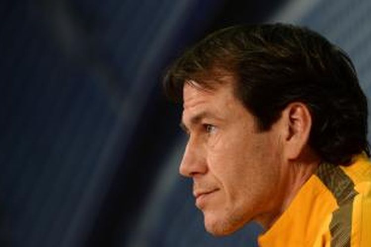Salah satu ekspresi pelatih AS Roma, pada konferensi pers di Muenchen, pada 4 November 2014.