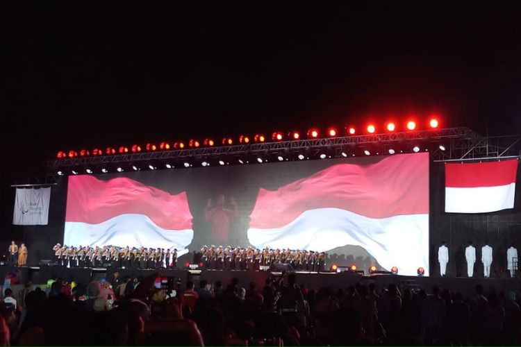 Suasana pada acara Upacara Penutupan Asian Para Games 2018 di Stadion Madya, Senayan, Jakarta, Sabtu (13/10/2018).