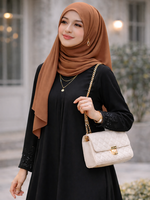 Tren Ramadhan 2026: Padu Padan Gamis Hitam dengan Warna Hijab, Coklat Milo Kalem dan Manis.