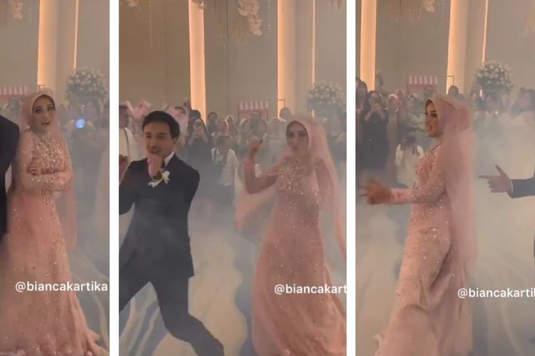 Pasangan pengantin menari lagu Boy With Luv milik BTS.