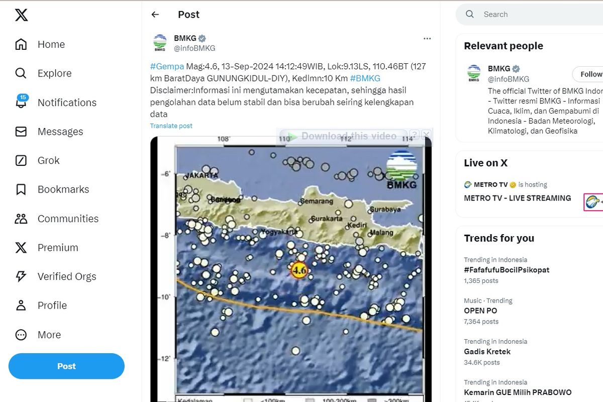 Gempa Magnitudo 4,6 Guncang Gunungkidul