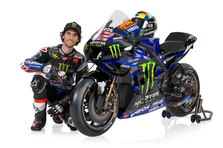 Desain livery Monster Energy Yamaha MotoGP untuk musim 2024 bersama Fabio Quartararo dan Alex Rins.