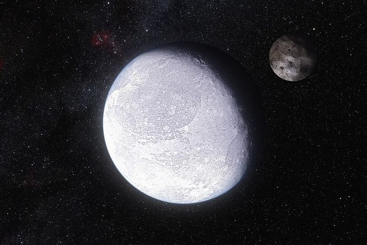 Ilustrasi Planet Eris dengan bulannya bernama Dysnomia